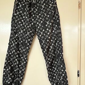 Authentic Louis Vuitton Black and White Stencil Effect Monogram Joggers